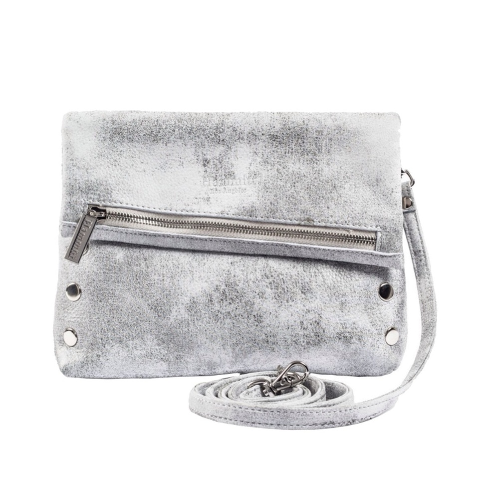 Hammit Silver Leather VIP Crossbody Clutch Shoulder Bag
